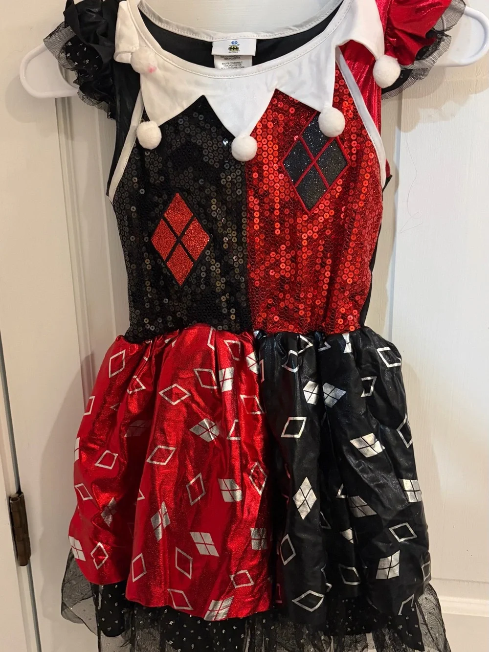 DC Girls Red & Black Harlequin Sequin Costume with Headband